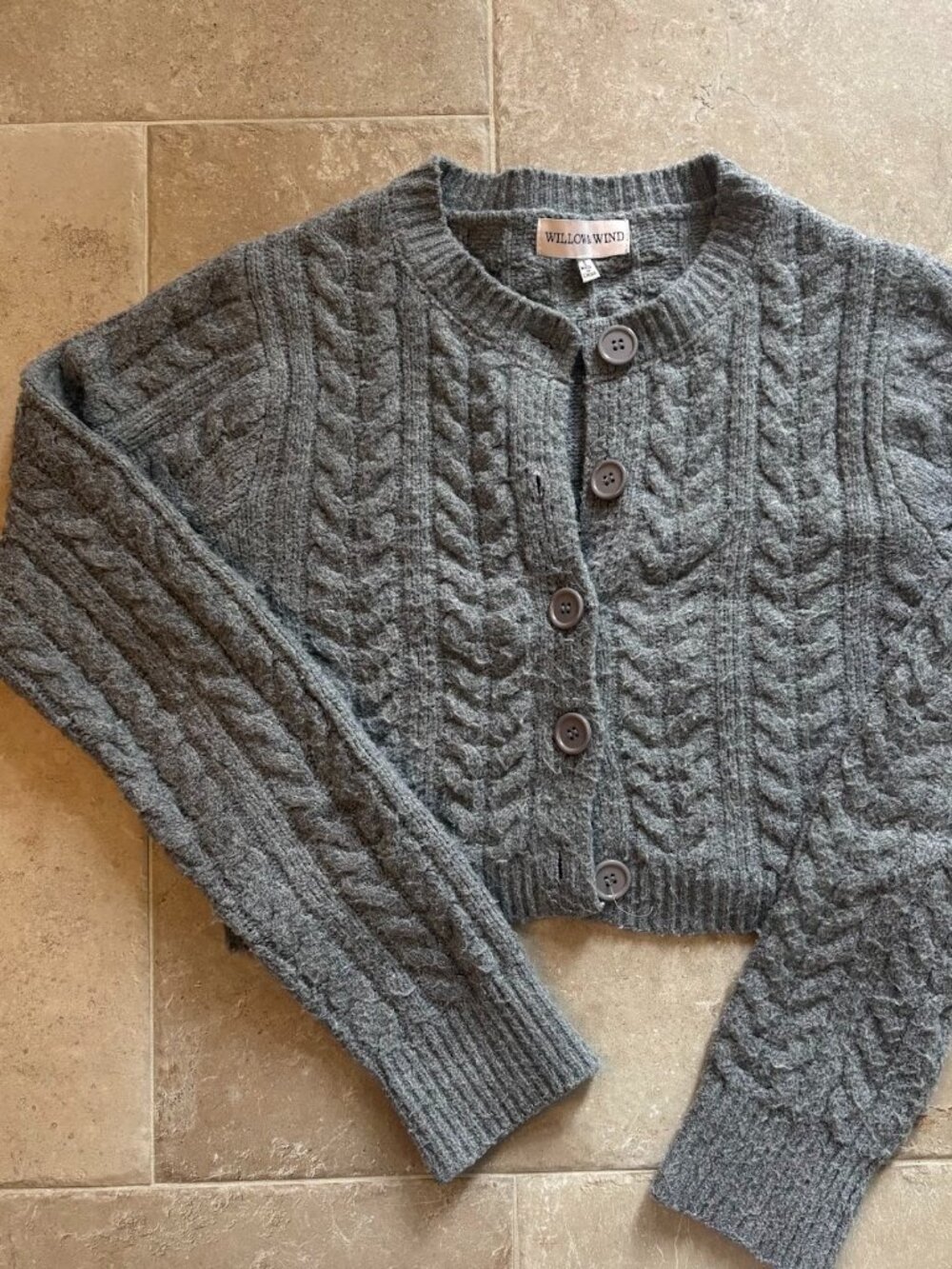 Cable knit grey cardigan